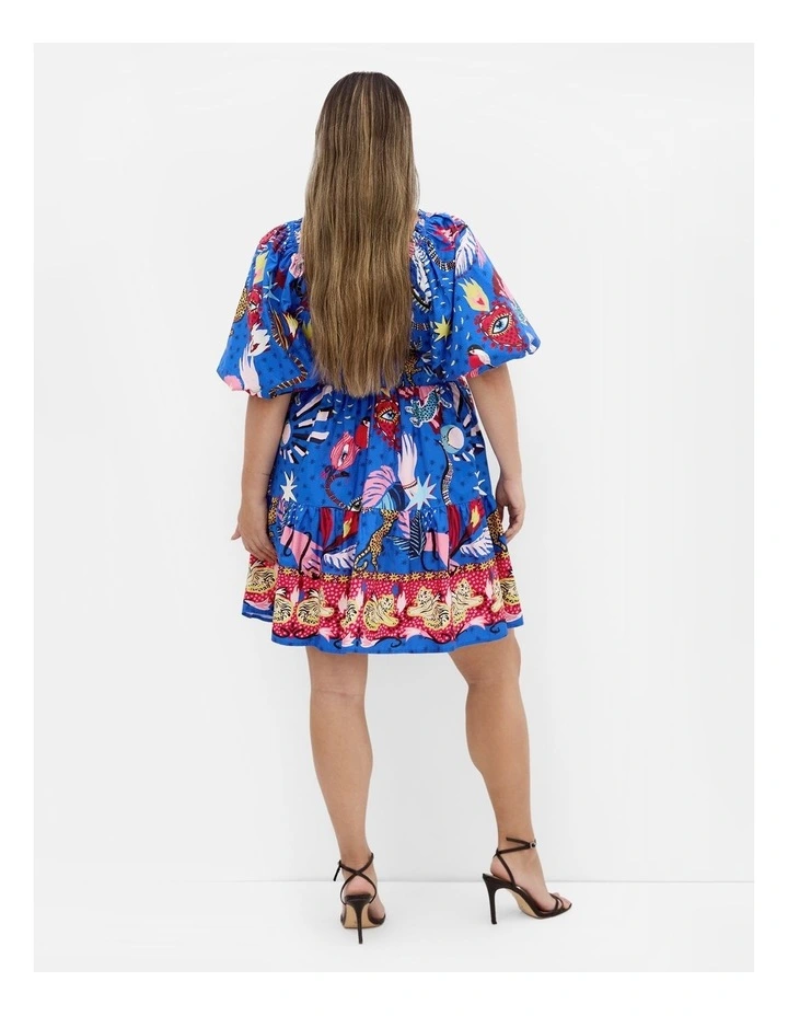 Simona Print Puff Sleeve Mini Dress in Blue image 4