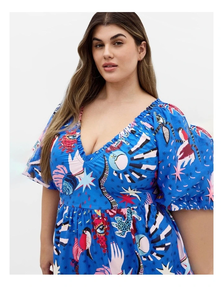 Simona Print Puff Sleeve Mini Dress in Blue image 5