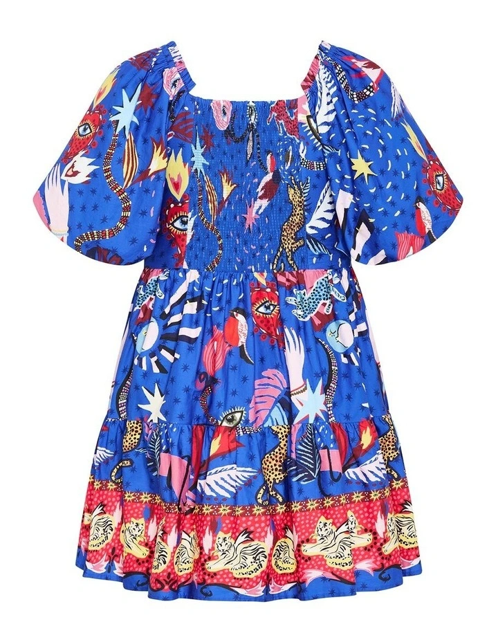 Simona Print Puff Sleeve Mini Dress in Blue image 7