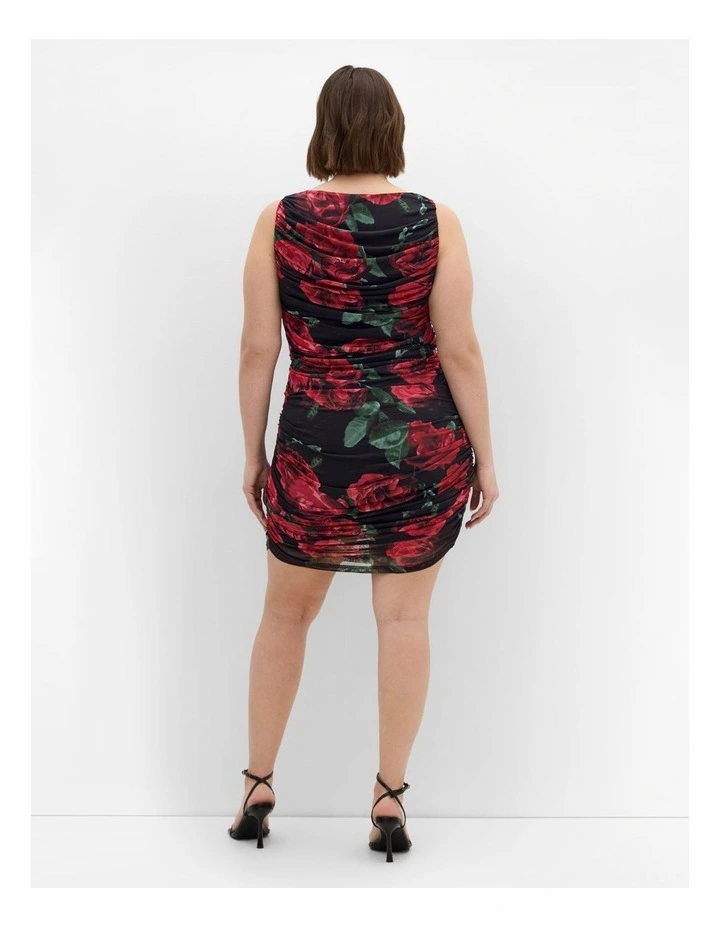 Halo Ruched Print Mini Dress in Black image 2