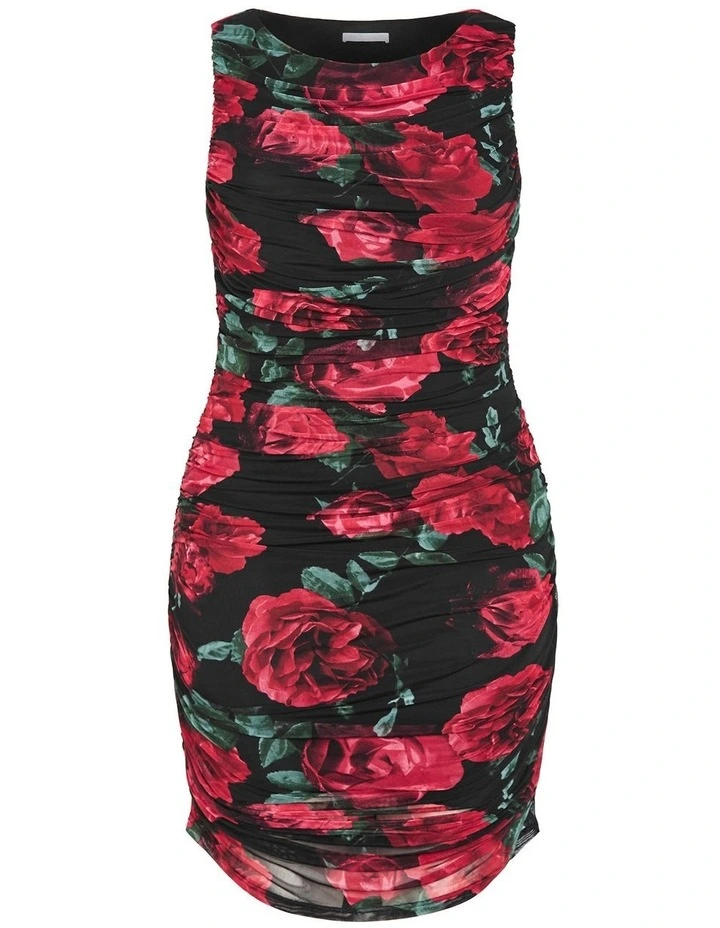 Halo Ruched Print Mini Dress in Black image 3