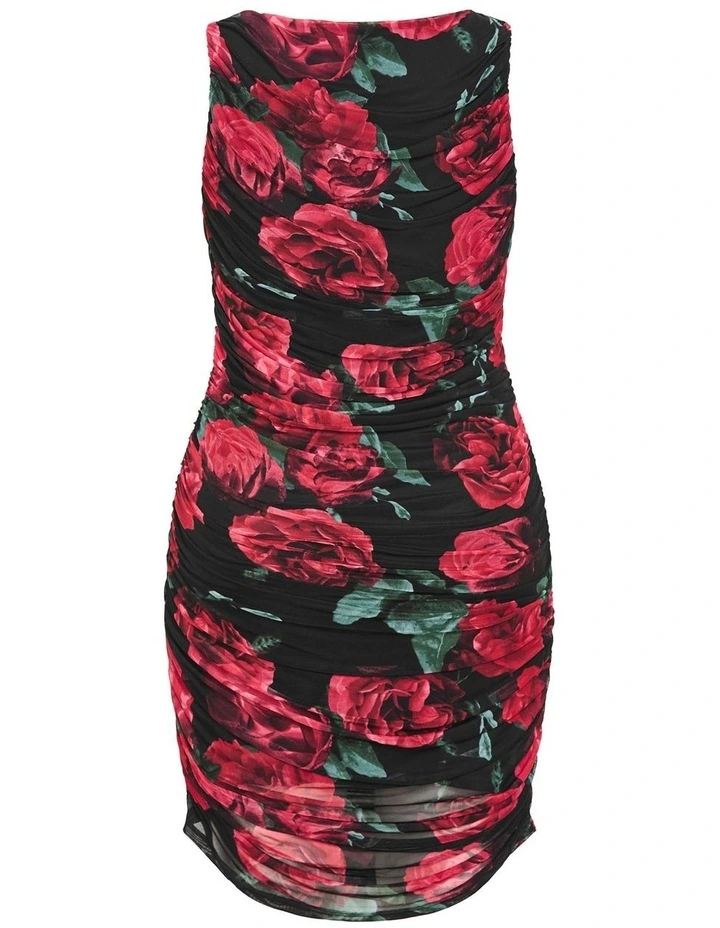 Halo Ruched Print Mini Dress in Black image 4
