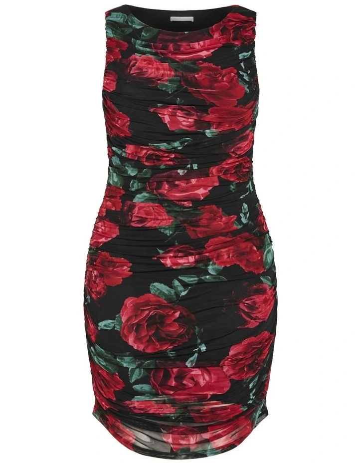 Halo Ruched Print Mini Dress in Black image 5