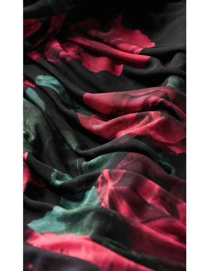 Halo Ruched Print Mini Dress in Black image 7