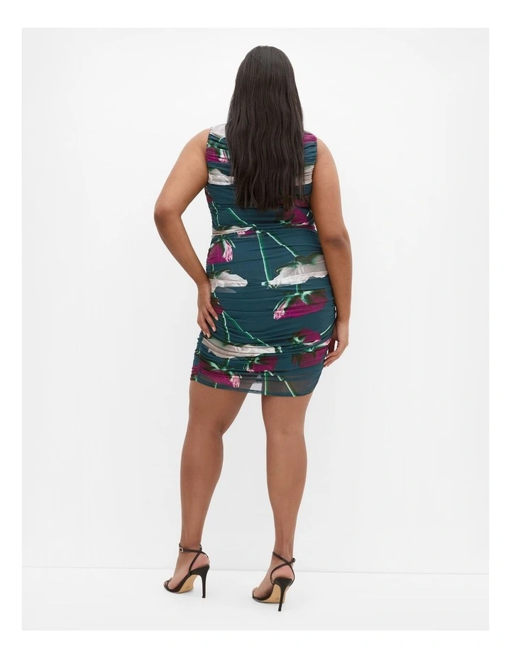 Halo Ruched Print Mini Dress in Emerald image 2