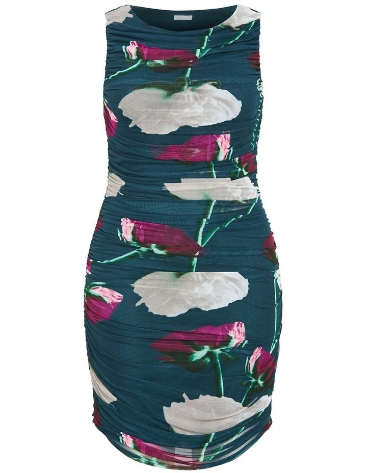 Halo Ruched Print Mini Dress in Emerald image 3