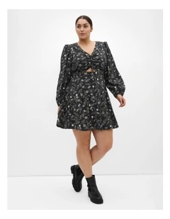 Jolene Long Sleeve Lined Print Dress in Black