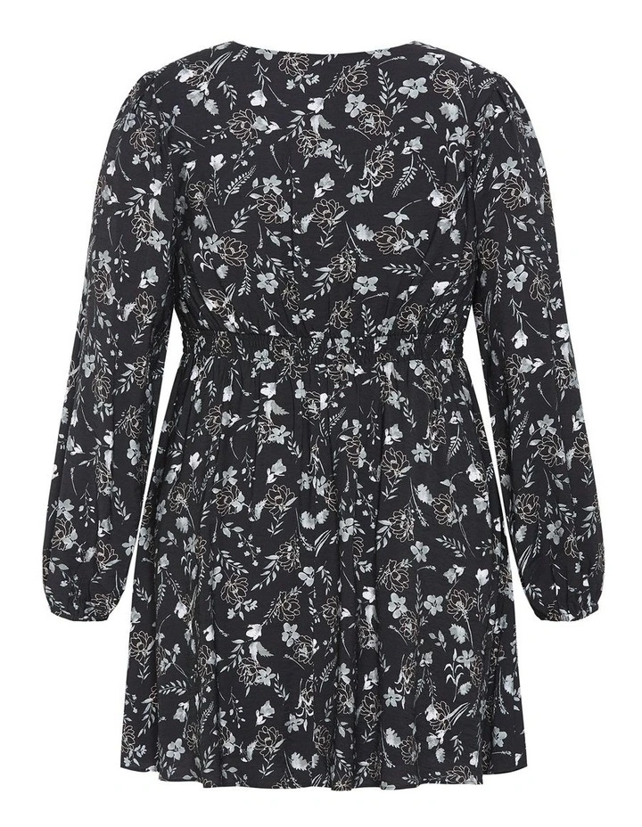 Jolene Long Sleeve Lined Print Dress in Black image 4