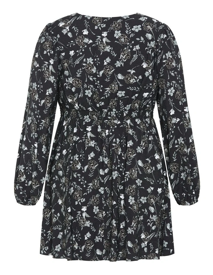 Jolene Long Sleeve Lined Print Dress in Black image 6