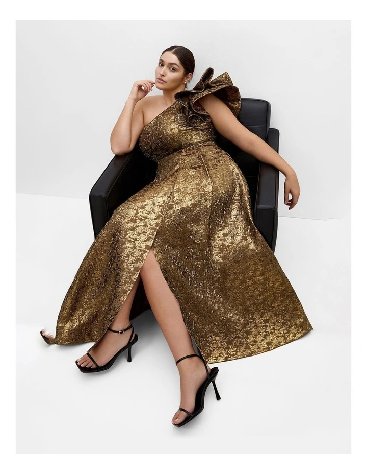 Gilded Beauty One Shoulder Maxi Dress in gold image 2