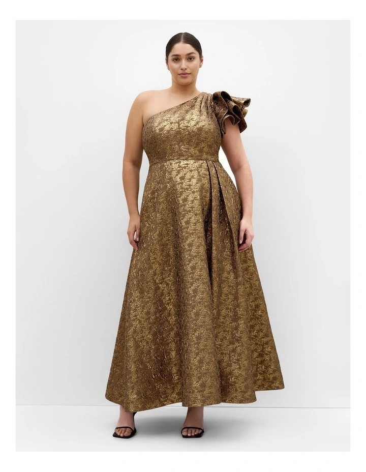 Gilded Beauty One Shoulder Maxi Dress in gold image 3