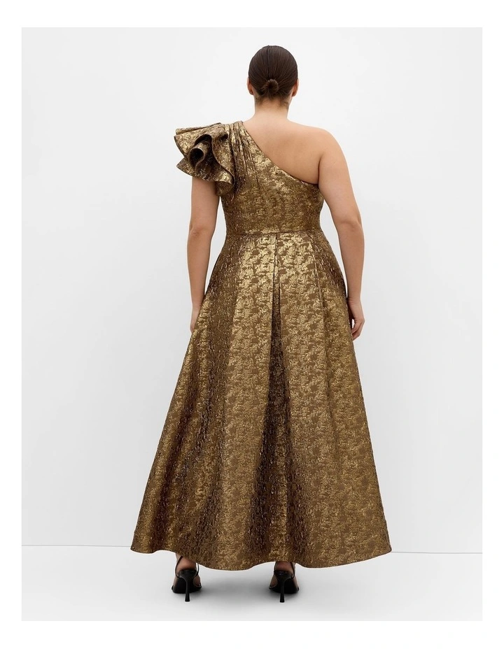 Gilded Beauty One Shoulder Maxi Dress in gold image 4