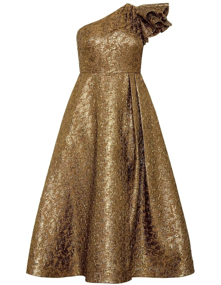 Gilded Beauty One Shoulder Maxi Dress in gold image 5