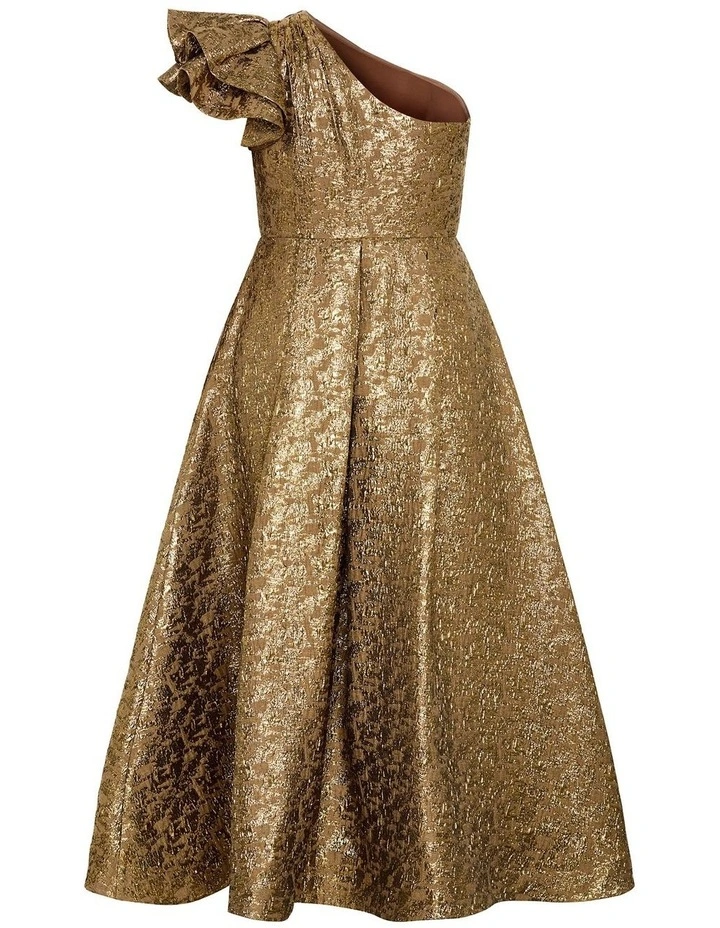 Gilded Beauty One Shoulder Maxi Dress in gold image 6