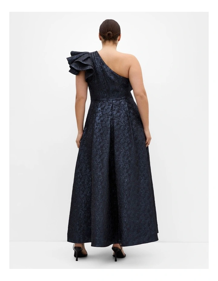 Gilded Beauty One Shoulder Maxi Dress in navy image 3