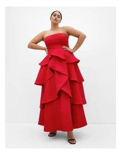Elizabeth Tiered Frill Maxi Dress in Crimson