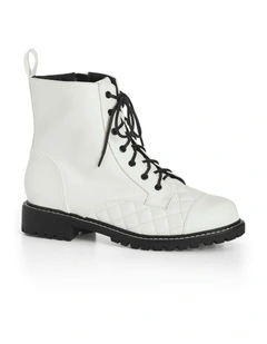 WIDE FIT Lace Up Ankle Boot in White