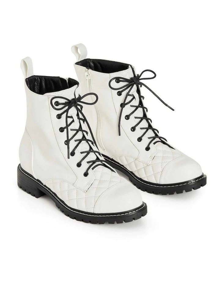 WIDE FIT Lace Up Ankle Boot in White image 7