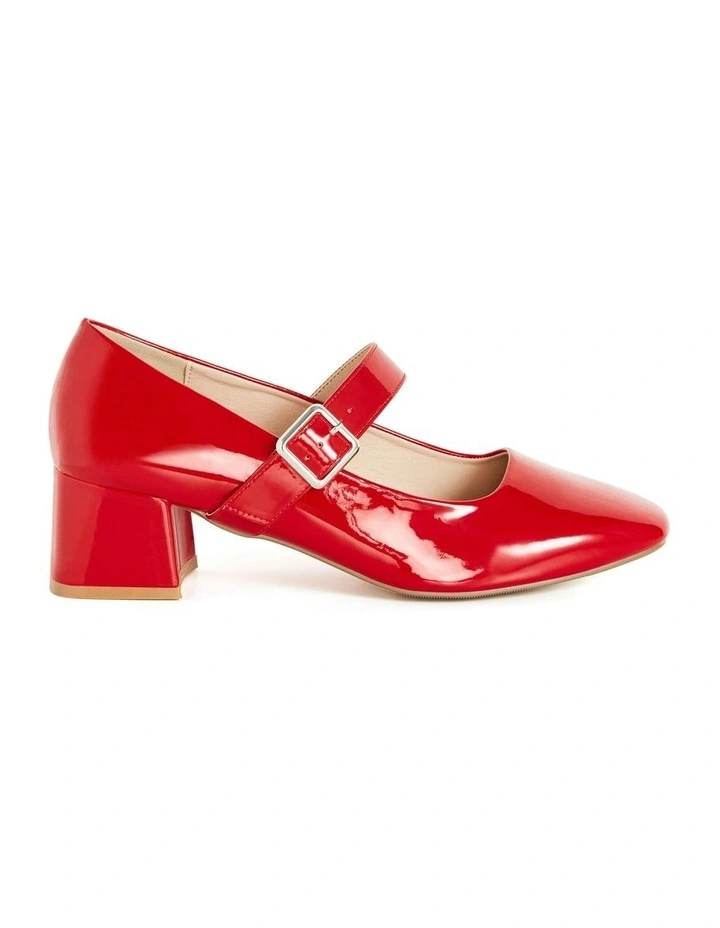 WIDE FIT Mary Jane Block Heel in Red image 2