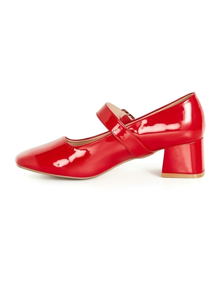 WIDE FIT Mary Jane Block Heel in Red image 4