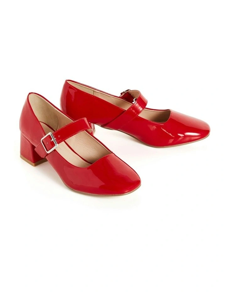 WIDE FIT Mary Jane Block Heel in Red image 6