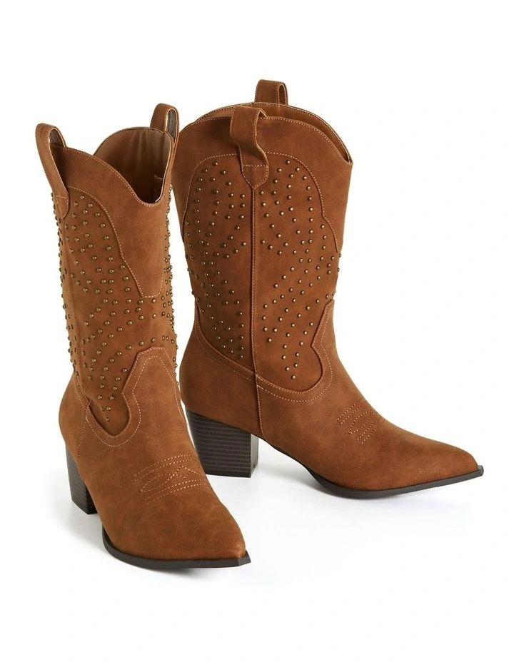 Wide Fit Western Edge Boot in Tan image 6