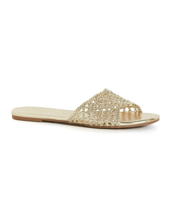 Wide Fit Weave Flat Slide in Gold image 2