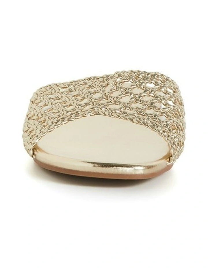 Wide Fit Weave Flat Slide in Gold image 5