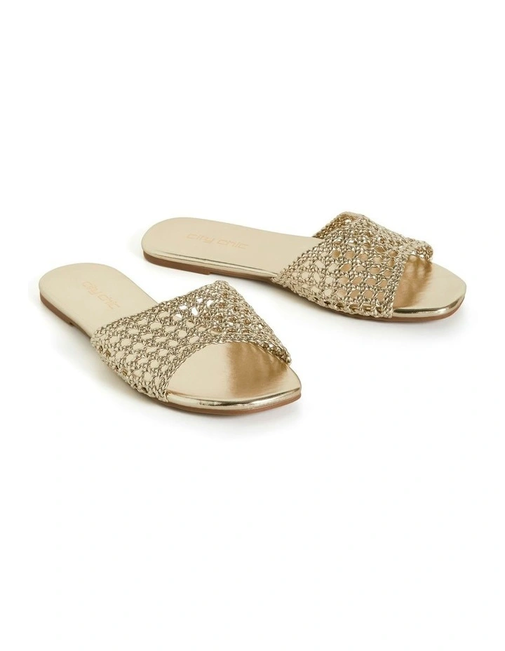 Wide Fit Weave Flat Slide in Gold image 6