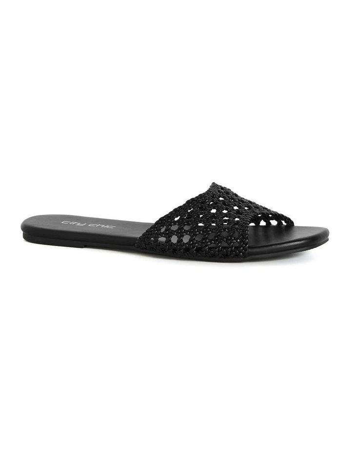 Wide Fit Weave Flat Slide in Black image 2