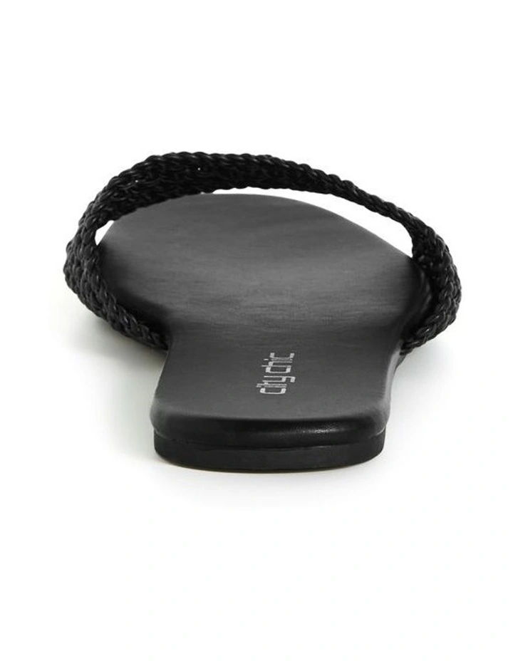 Wide Fit Weave Flat Slide in Black image 3