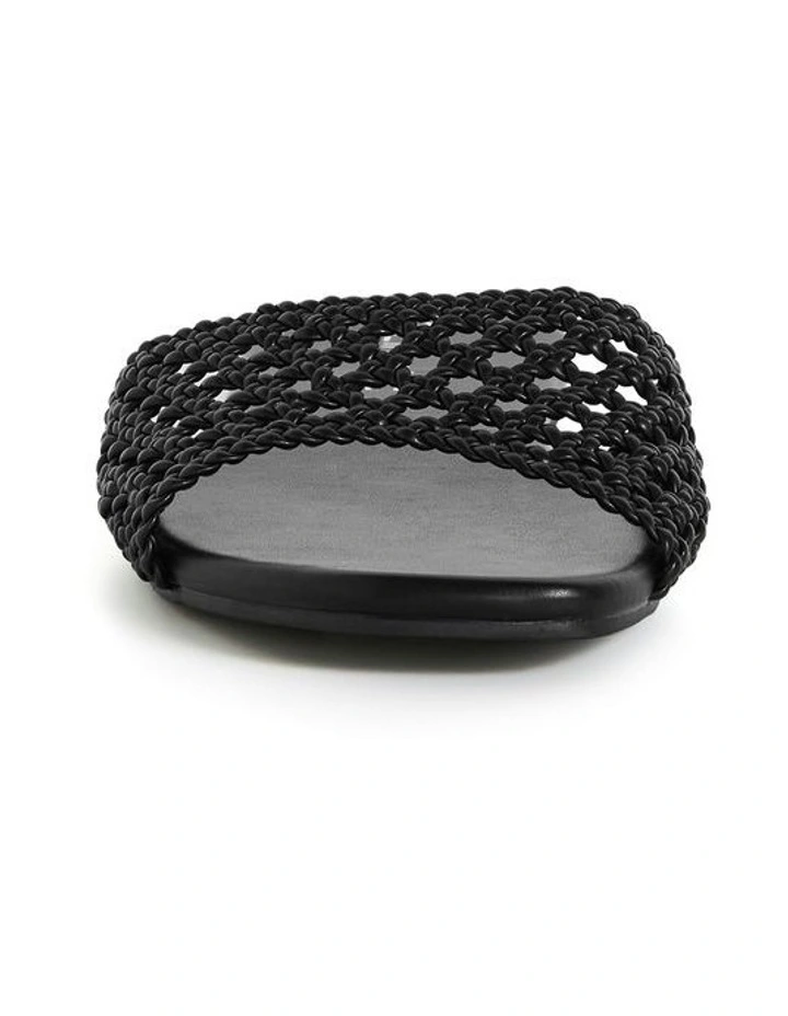 Wide Fit Weave Flat Slide in Black image 5