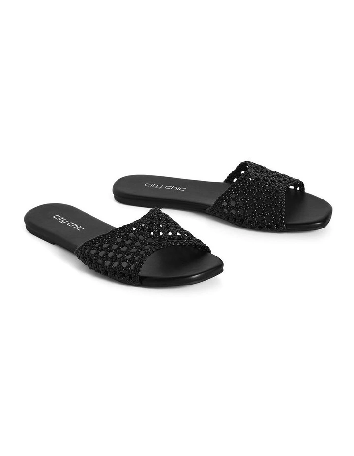 Wide Fit Weave Flat Slide in Black image 6