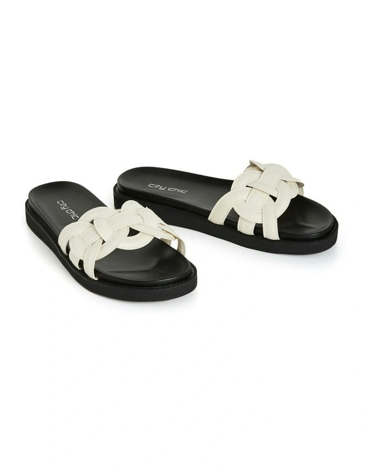 Wide Fit Star Weave Slide in Cream image 6
