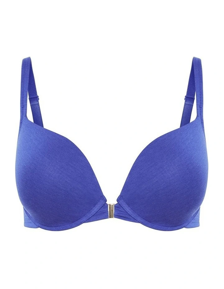 Smooth And Chic Front Close Cotton Push Up Bra in Blue image 3