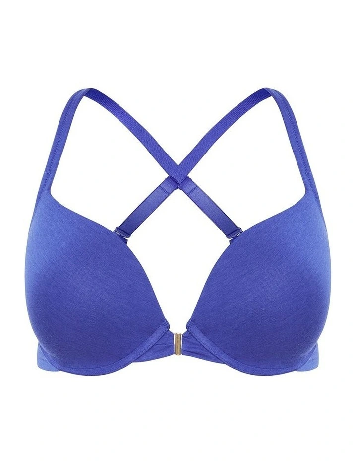 Smooth And Chic Front Close Cotton Push Up Bra in Blue image 5