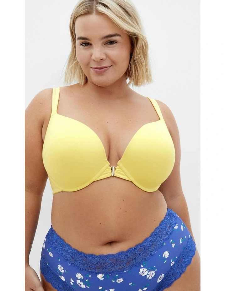 Plus Size Smooth & Chic Front Close Cotton Push Up Bra in lemonade image 1