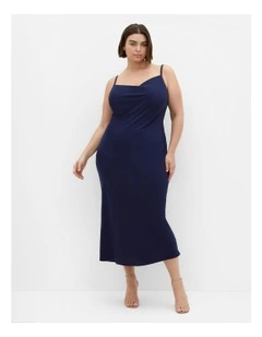 Sadie Cowl Neck Midi Dress in Navy