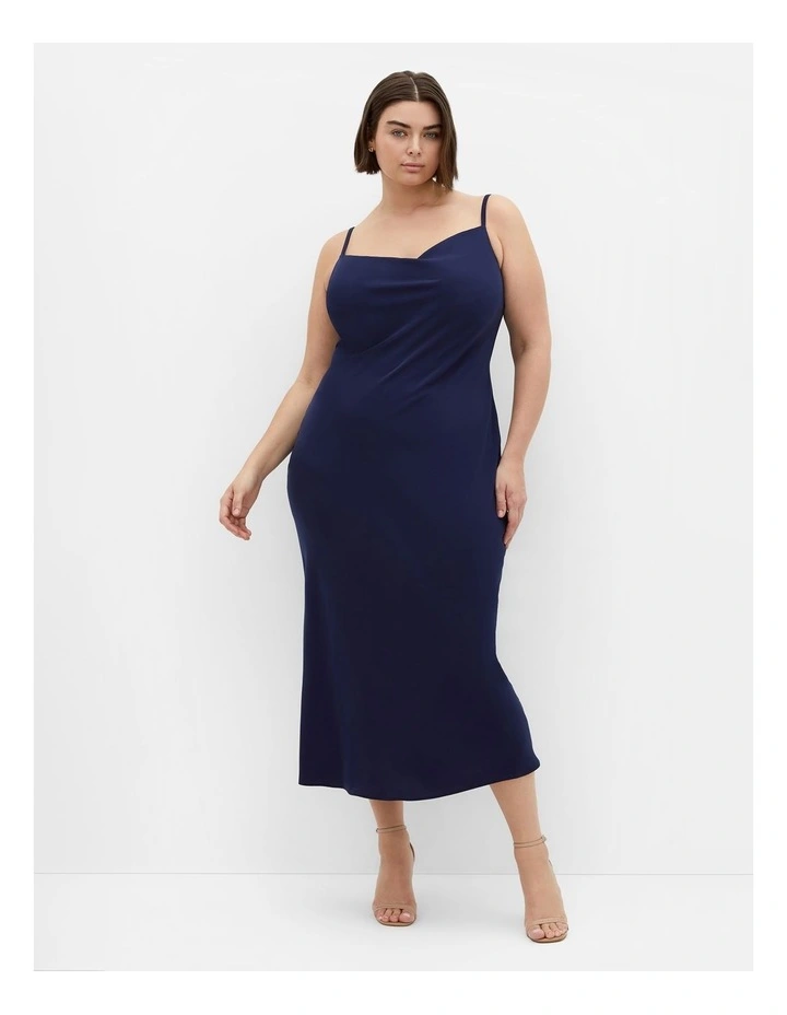 Sadie Cowl Neck Midi Dress in Navy image 1