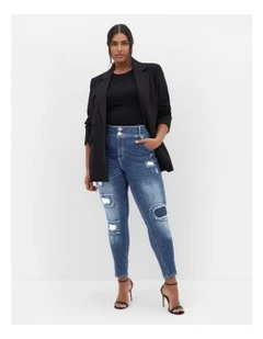 Asha Fit Patched Skinny Jean in Indigo