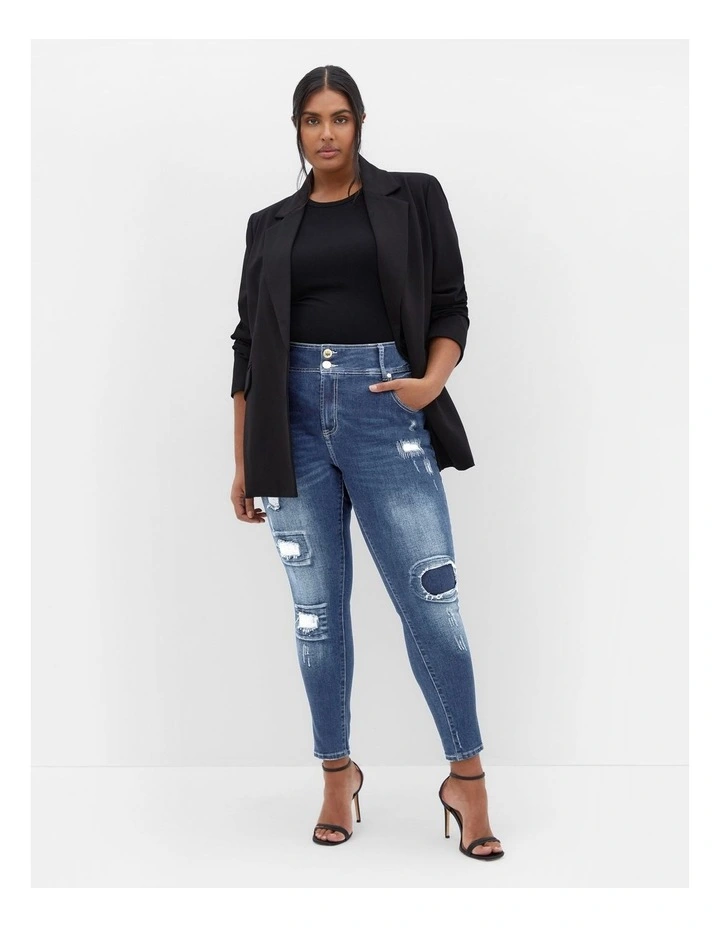 Asha Fit Patched Skinny Jean in Indigo image 1