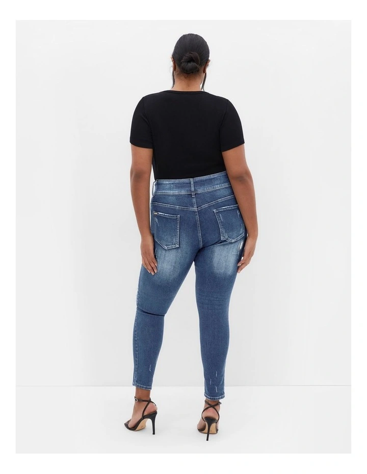 Asha Fit Patched Skinny Jean in Indigo image 2