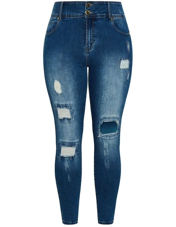 Asha Fit Patched Skinny Jean in Indigo image 3