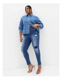 Asha Fit Patched Skinny Jean in Blue