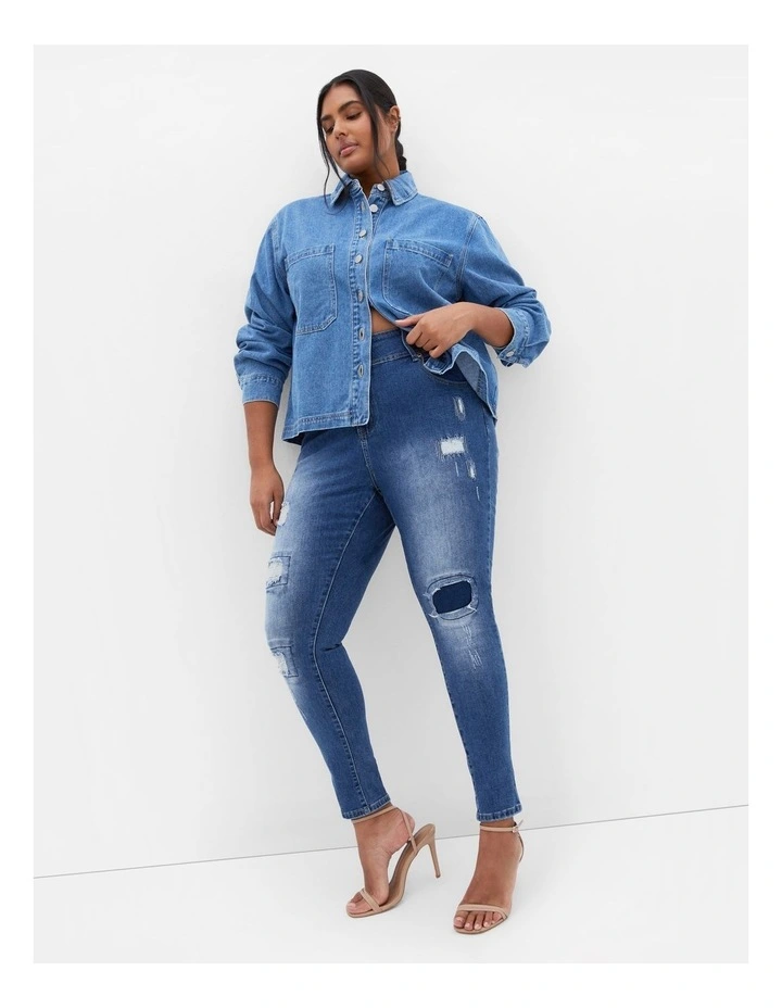Asha Fit Patched Skinny Jean in Blue image 1