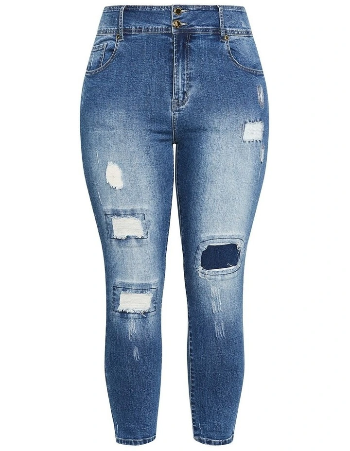 Asha Fit Patched Skinny Jean in Blue image 3