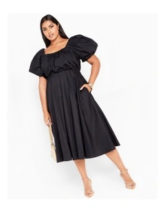 Rosabella Puff Sleeve Midi Dress in Black