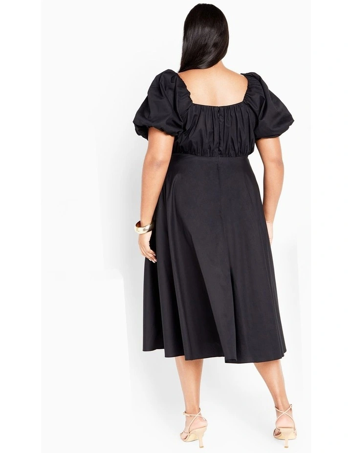 Rosabella Puff Sleeve Midi Dress in Black image 2