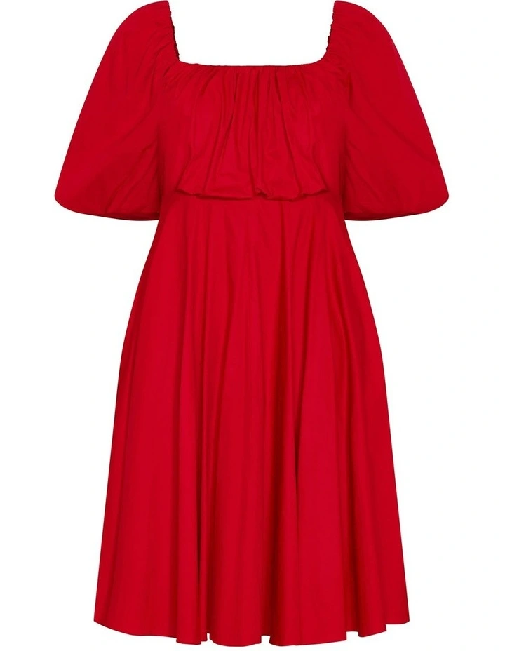 Rosabella Puff Sleeve Midi Dress in Red image 3