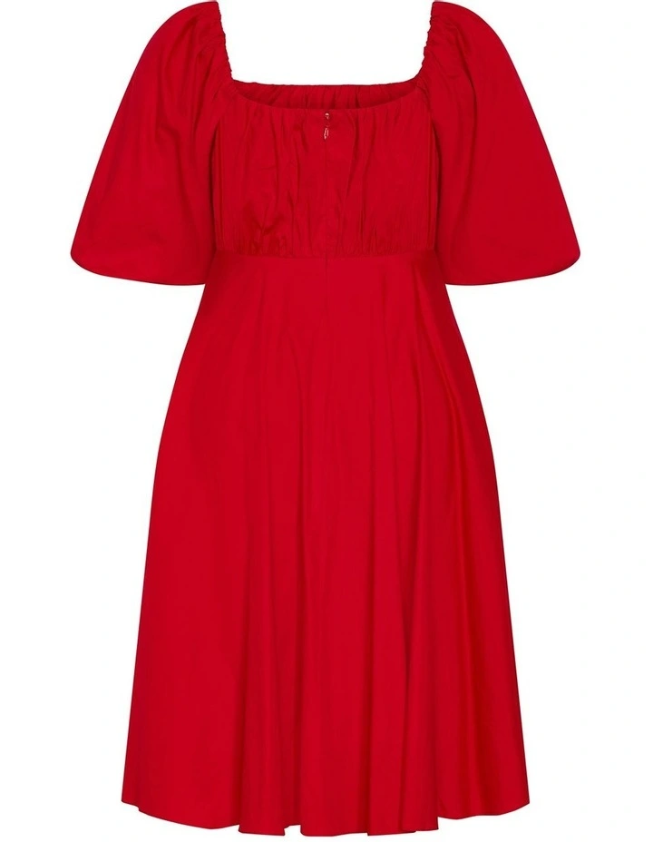 Rosabella Puff Sleeve Midi Dress in Red image 4